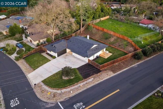 an aerial view of a house