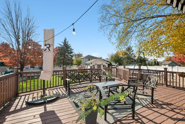 a view of a park with large trees