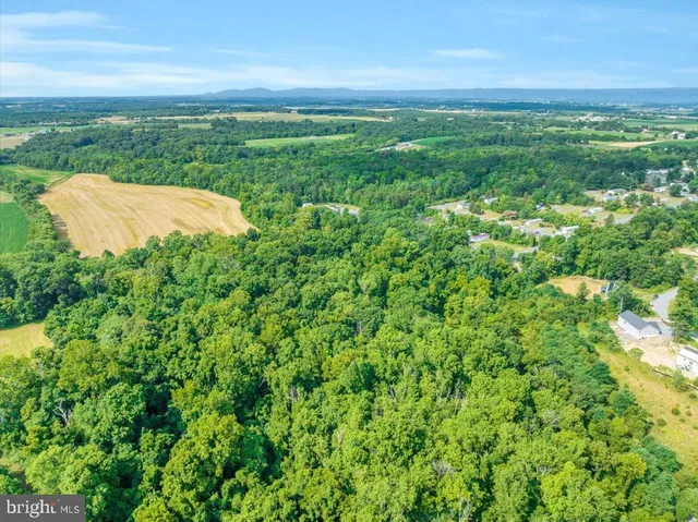 an aerial view of a house with a garden and lake view