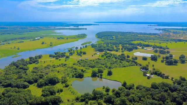 a view of a lake with a houses