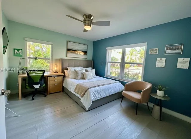 a view of a lake with a yard