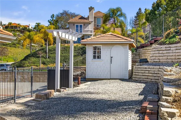 a view of a house with swimming pool and sitting area