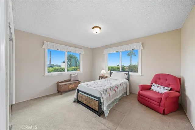 a bedroom with a bed and a couch