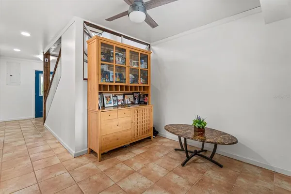 a bedroom with a bed and a large closet