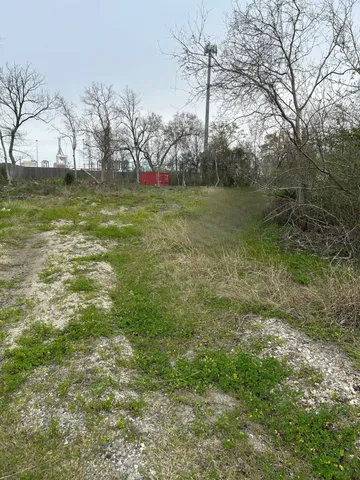 a view of a field with an trees