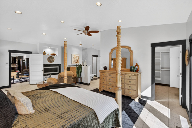 145 Carnesecca Court Mapleton, UT 84664 - Photo 51 of 109 Bedroom with light tile patterned floors, recessed lighting, and lofted ceiling