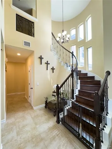 a view of an entryway with a workspace