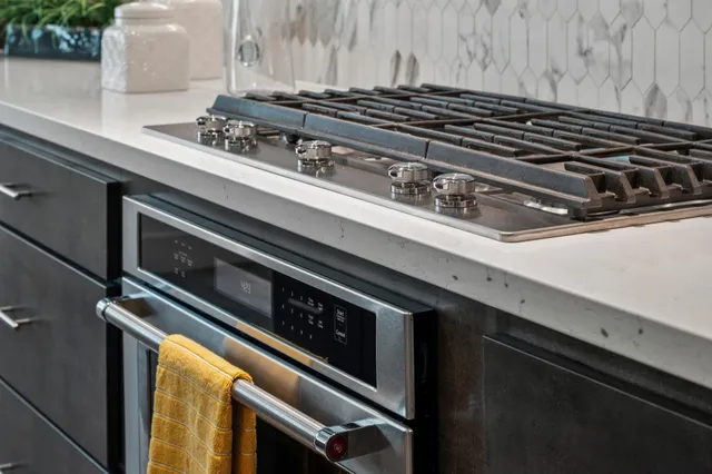 a close up of a stove top oven