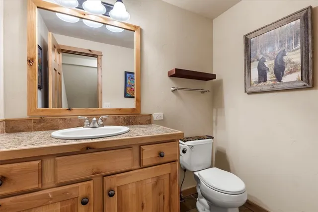 a bathroom with a toilet a sink and mirror