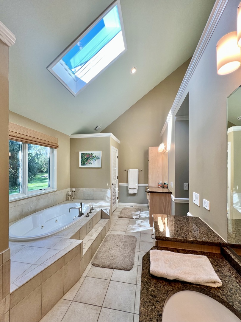 4111 Steeple Run Crystal Lake, IL 60014 - Photo 19 of 50 a spacious bathroom with a tub a sink and a large mirror