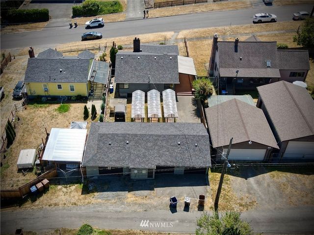 an aerial view of a house with sitting space