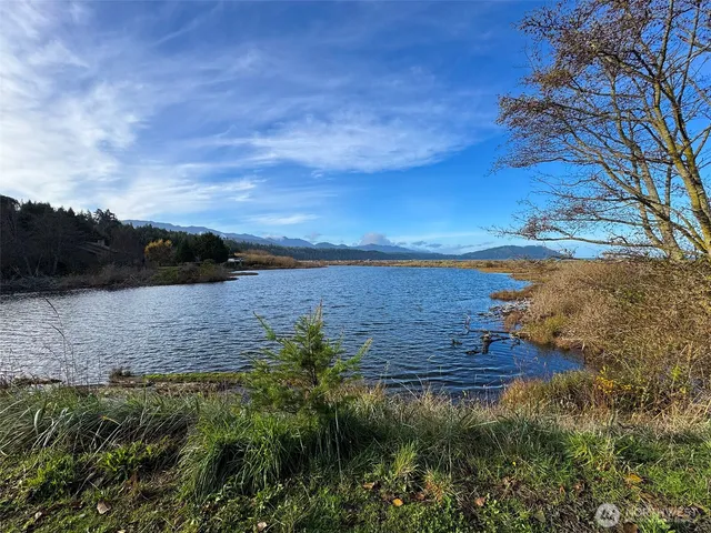 a view of an ocean and mountain