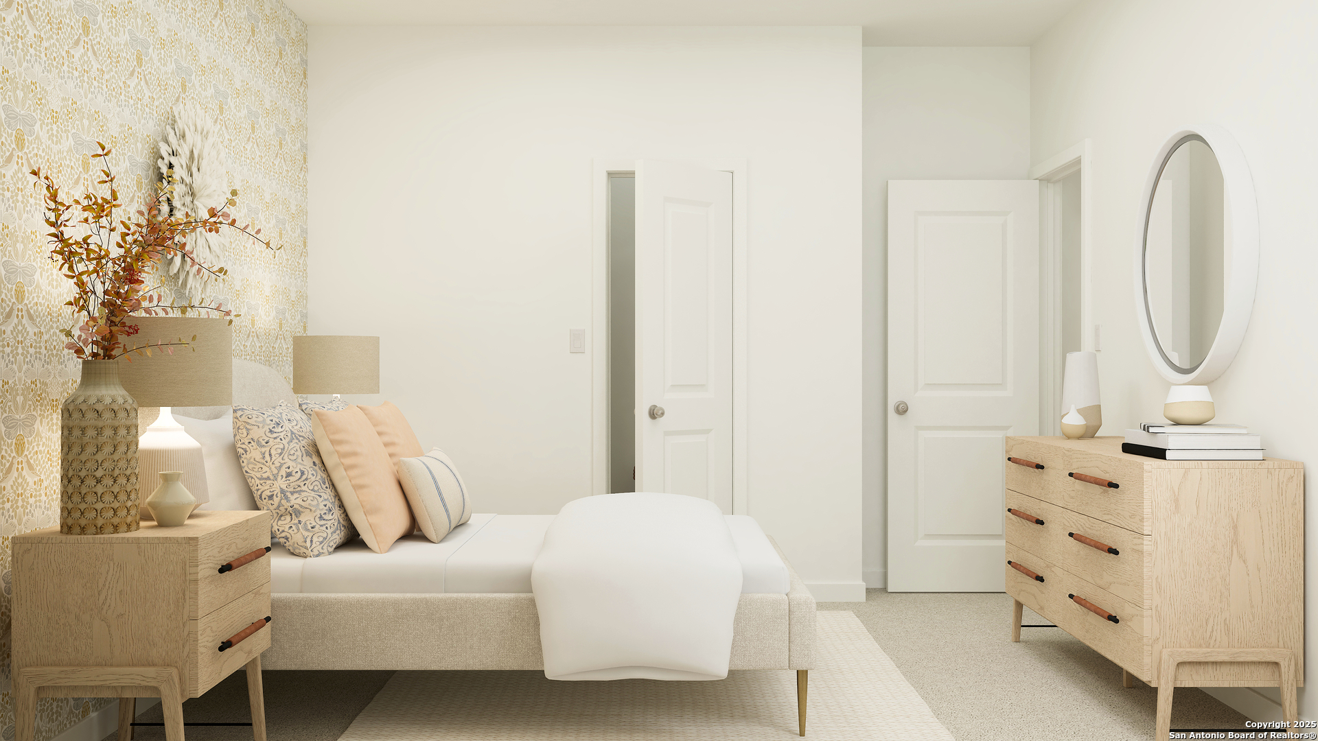 5771 Musquiz Ridge Seguin, TX 78155 - Photo 12 of 23 a bedroom with a bed a mirror and lamp