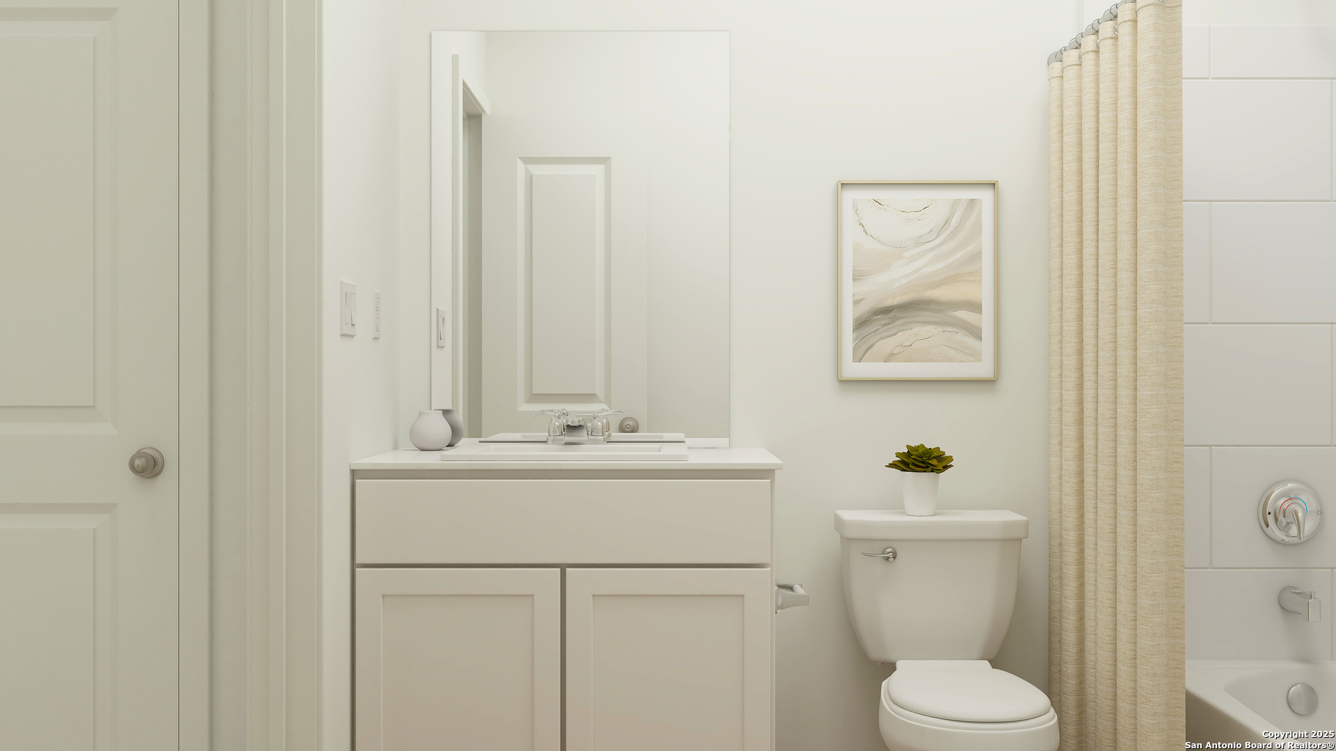 5771 Musquiz Ridge Seguin, TX 78155 - Photo 14 of 23 a bathroom with a toilet sink vanity and mirror