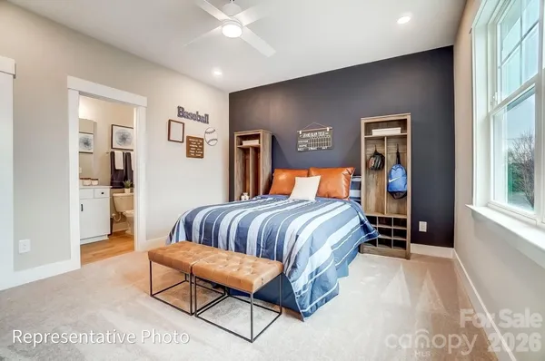 a bedroom with a bed and closet