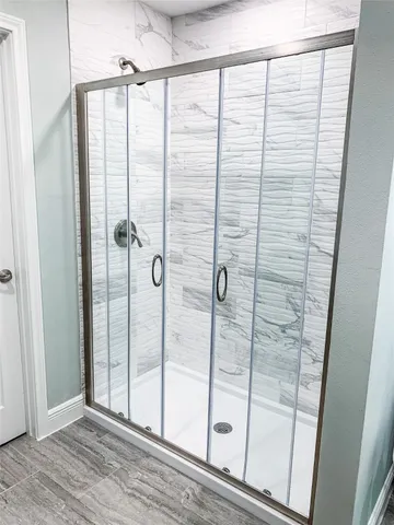 a bathroom with a shower