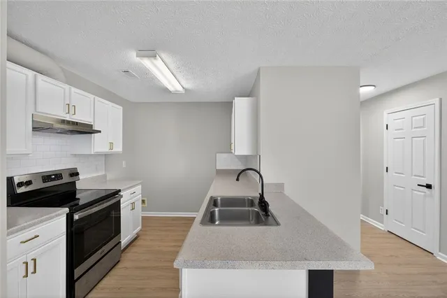a kitchen with a stove and a sink