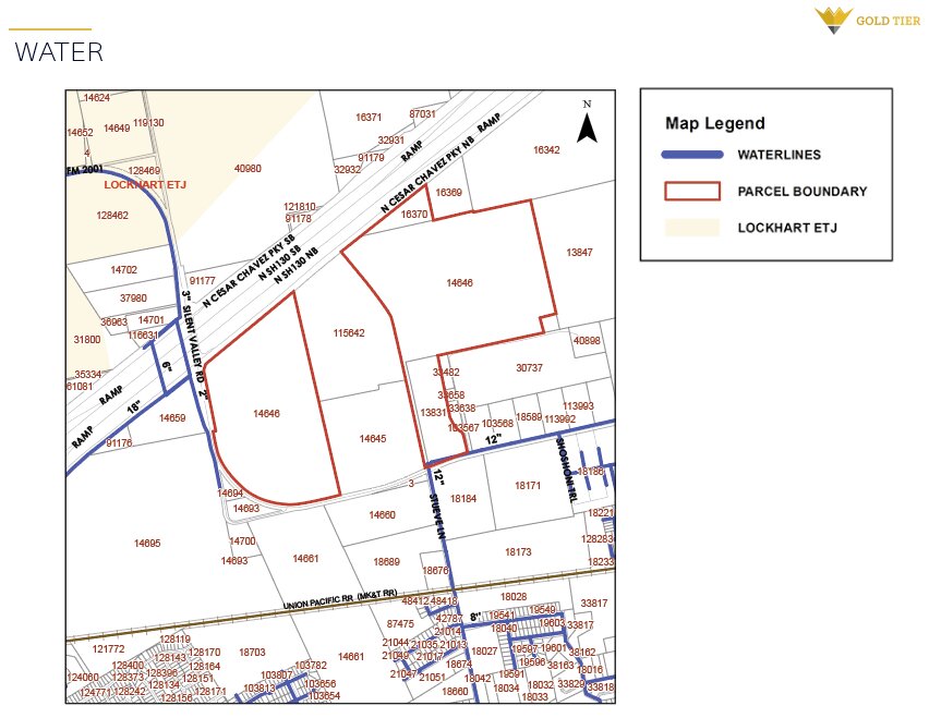 1107 Silent Valley Road Lockhart, TX 78644 - Photo 7 of 12 Water Utilities Map. Indicating the property's waterlines and parcel boundaries