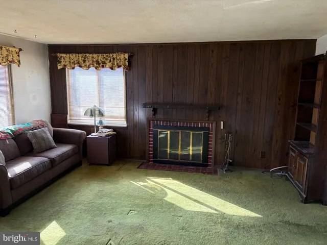 a living room with furniture a window and a fireplace