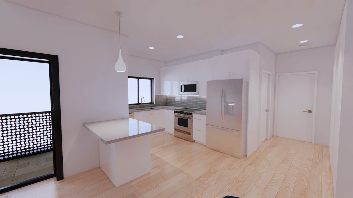 1309 Chicon Street, Unit 202 Austin, TX 78702 - Photo 4 of 10 a large white kitchen with cabinets and stainless steel appliances