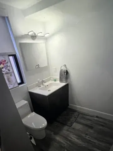 a bathroom with a sink toilet and vanity