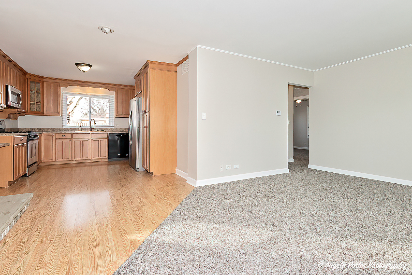 238 Woodland Road Libertyville, IL 60048 - Photo 4 of 19 a view of a kitchen with a sink dishwasher stove and entryway with wooden floor