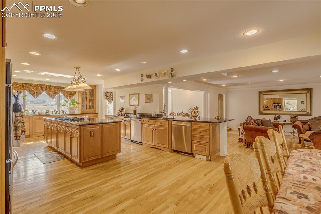 15410 South Perry Park Road Larkspur, CO 80118 - Photo 14 of 28 a open kitchen with lots of counter space and view of a living room