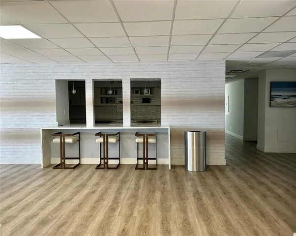 a large room with a couch