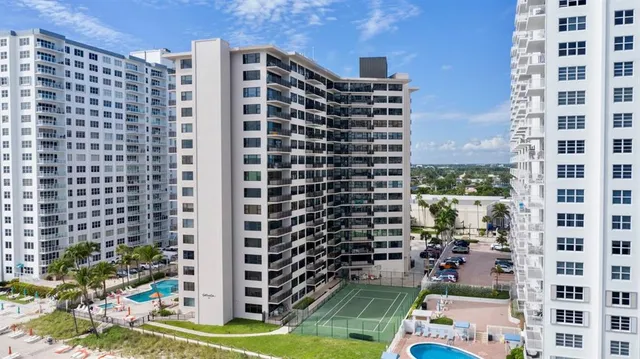 a view of a city with tall buildings