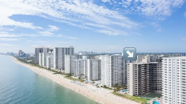 a city view with tall buildings