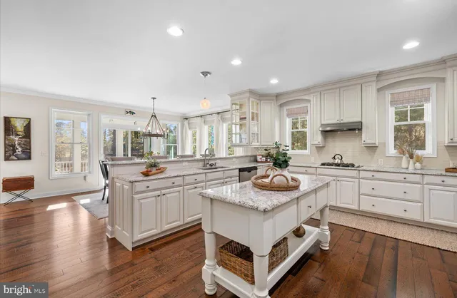 a kitchen with stainless steel appliances granite countertop a stove and a refrigerator
