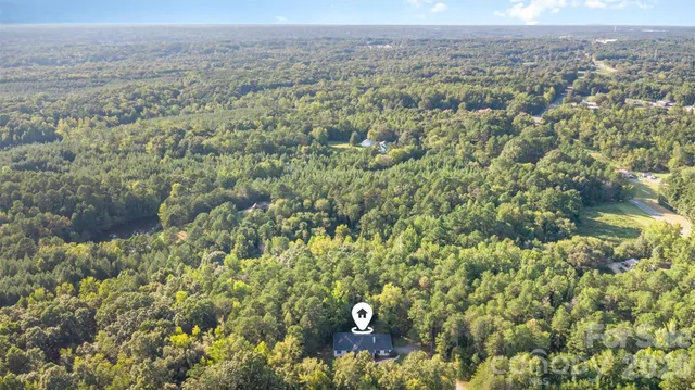 a view of a city with lush green forest