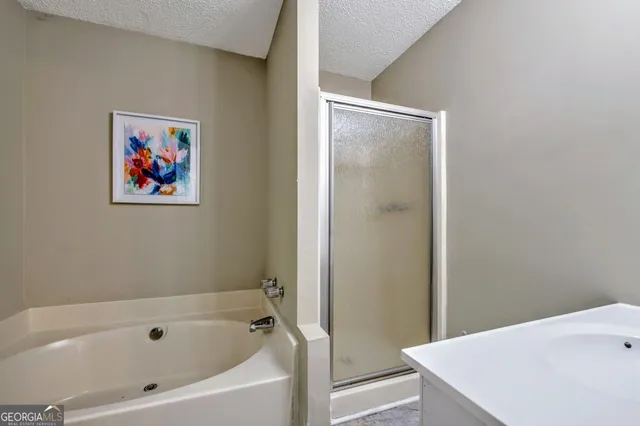 a bathroom with a bathtub