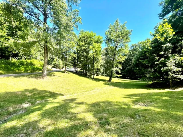 a view of yard with swimming pool and trees