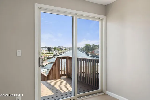 a view of a balcony from a door