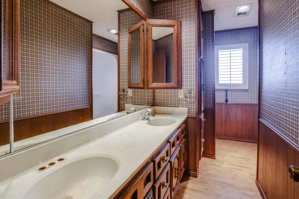 a bathroom with a bathtub