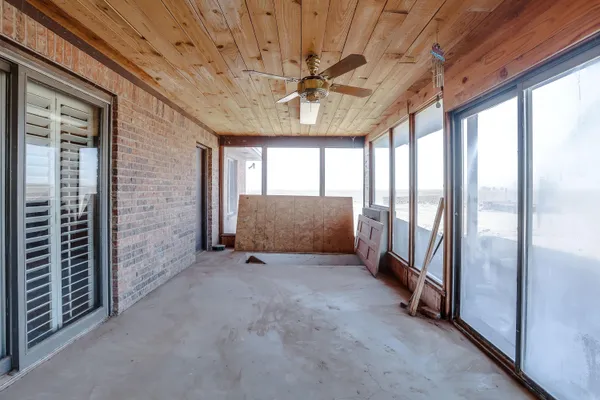 a view of a fireplace in the room