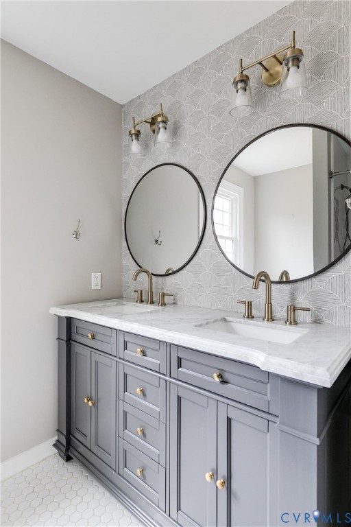 2831 Earlswood Road Midlothian, VA 23113 - Photo 34 of 47 a bathroom with a granite countertop double vanity sinks and a mirror