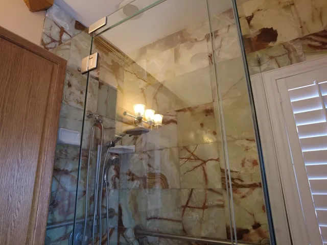 a bathroom with a shower