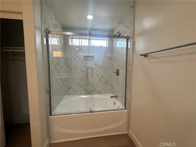 a bathroom with a bathtub