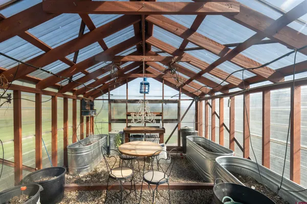 a dining room with furniture