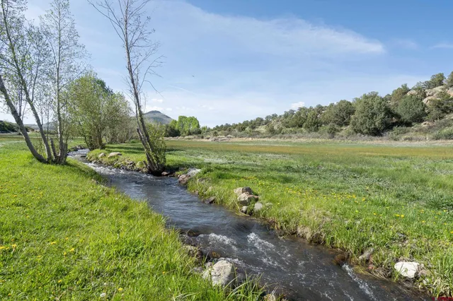 a view of a lake with a yard