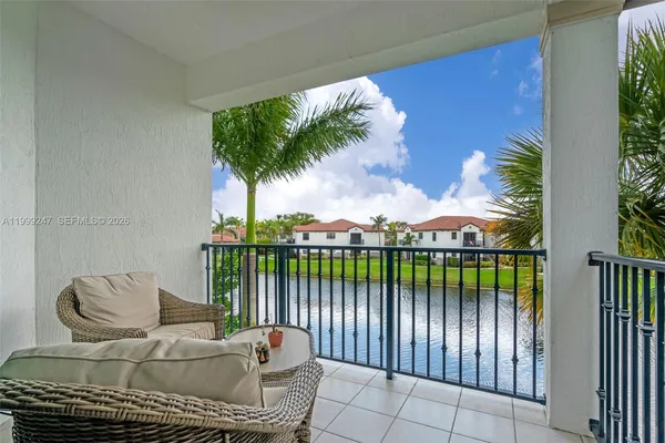 a balcony with furniture