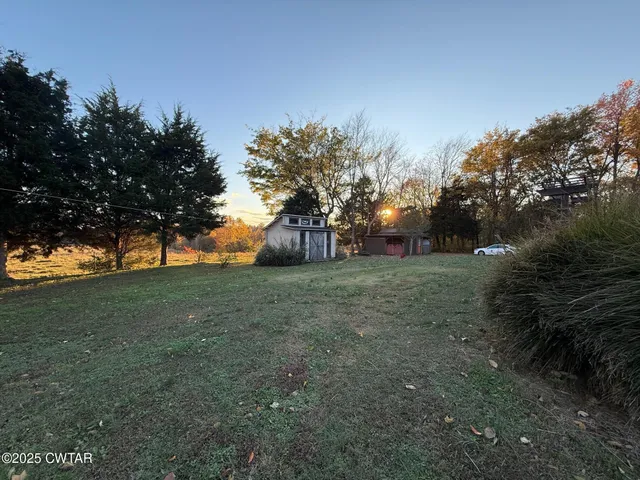 a view of a field with trees