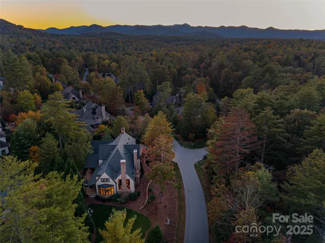 an aerial view of a house with a garden