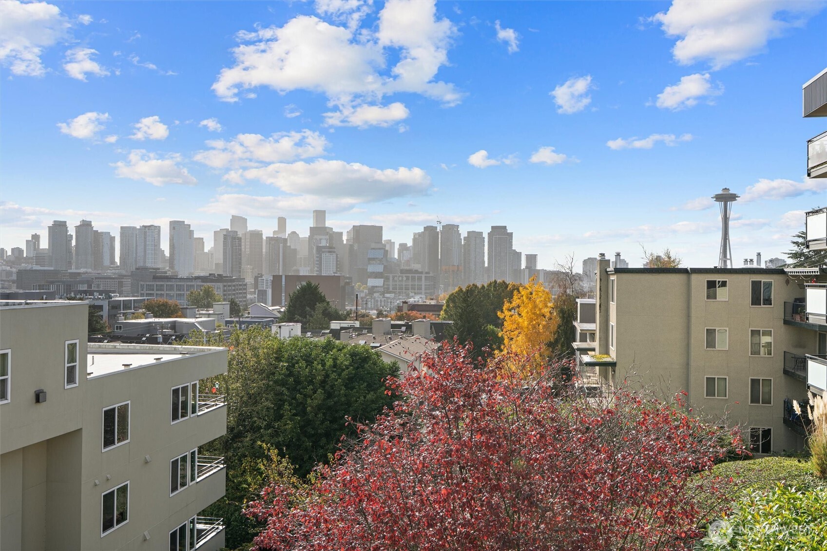 a view of a city with tall buildings