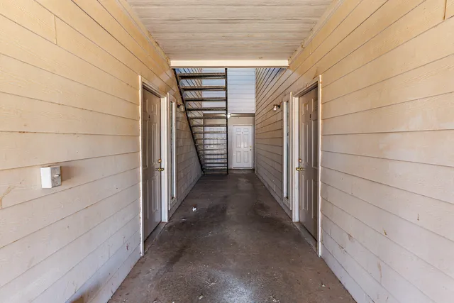 a view of wooden door