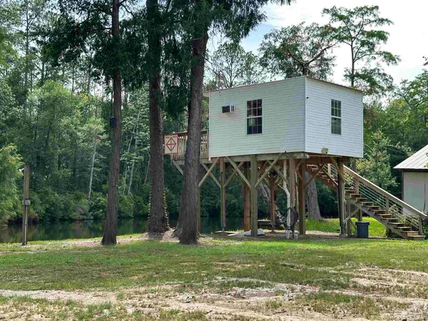a view of a house with backyard and a tree