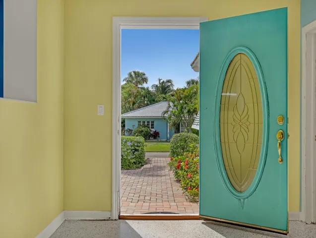 a view of a door with sitting space