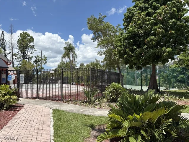 a garden covered with tall trees
